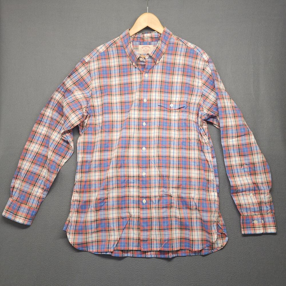 Brooks Brothers Shirt Mens XL Red Blue Plaid Cotton Slim Long Sleeve Button Up